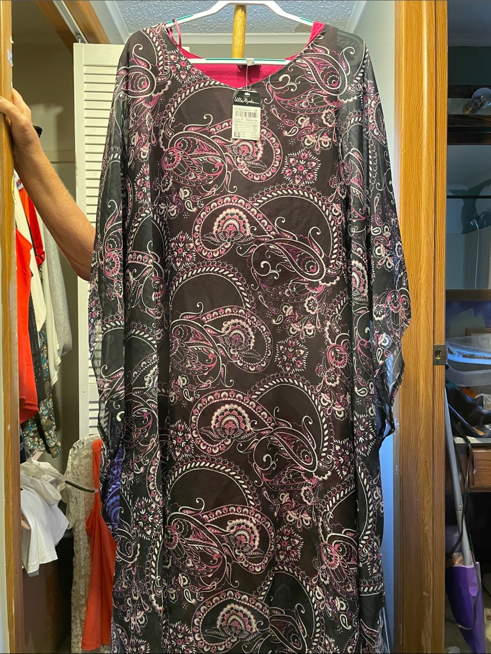 Ulla Popken Black Dress with Pink Paisley Pattern